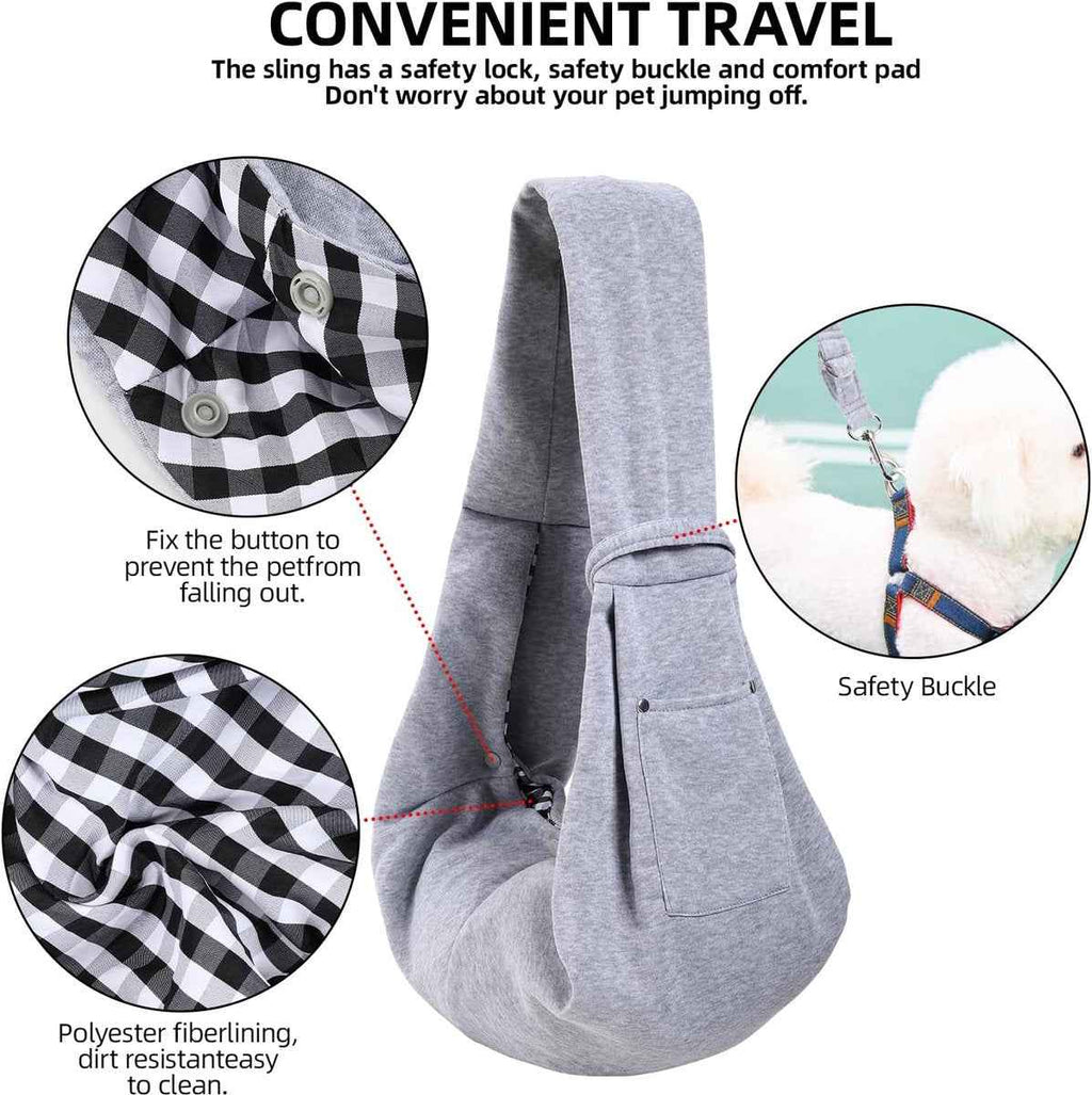 Dog carrier bag - reversible puppy carrier bag - pet bag - cat backpack - dog and cat carrier bag - with storage compartment - shoulder bag - hands-free dog carrier bag - for small dogs and cats - Grey