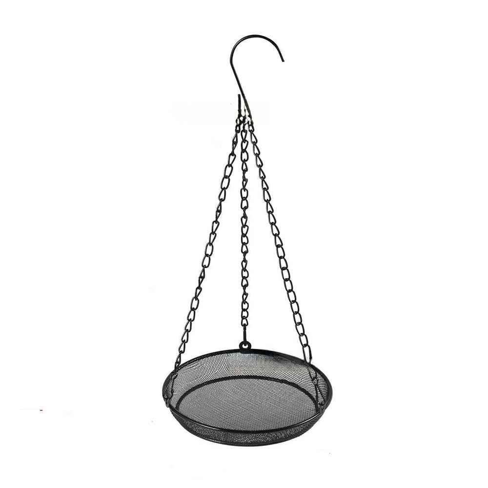 Hanging Bird Feeder, Bird Feeder Hanging for Garden Yard Outside Hanging Bird Feeder Tray Metal Mesh Platform Feeders for Birds, Black