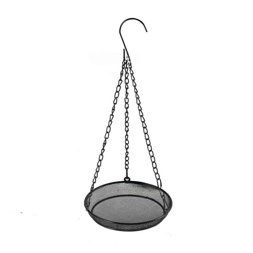 Hanging Bird Feeder, Bird Feeder Hanging for Garden Yard Outside Hanging Bird Feeder Tray Metal Mesh Platform Feeders for Birds, Black