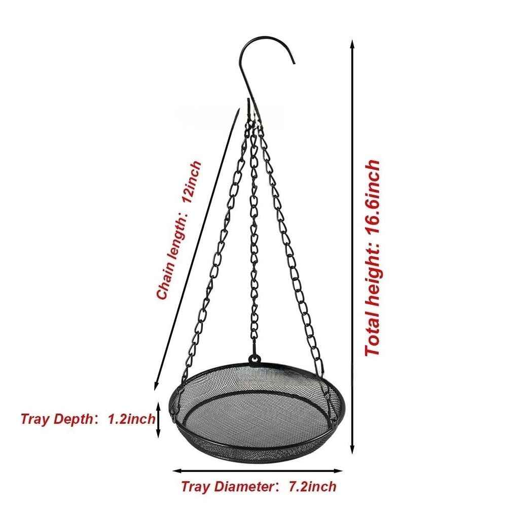 Hanging Bird Feeder, Bird Feeder Hanging for Garden Yard Outside Hanging Bird Feeder Tray Metal Mesh Platform Feeders for Birds, Black