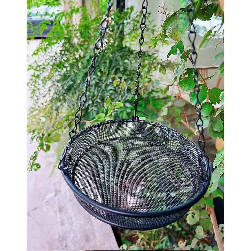 Hanging Bird Feeder, Bird Feeder Hanging for Garden Yard Outside Hanging Bird Feeder Tray Metal Mesh Platform Feeders for Birds, Black