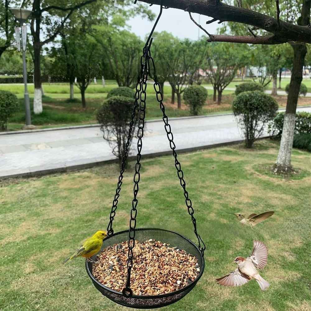 Hanging Bird Feeder, Bird Feeder Hanging for Garden Yard Outside Hanging Bird Feeder Tray Metal Mesh Platform Feeders for Birds, Black
