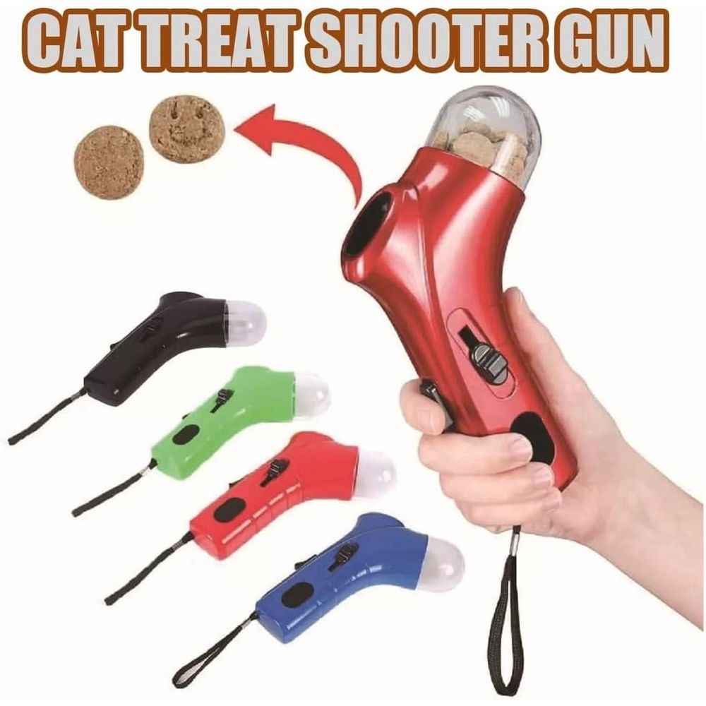 Cat Treat Launcher Gun, Cat and Dog Food Shooter Gun, Handheld Interactive Pet Snack Catapult, Fun Cat Ball Dispenser Gun Toy, Kitten Puppy Exercise Training Feeder for Park Walk Home(Red)
