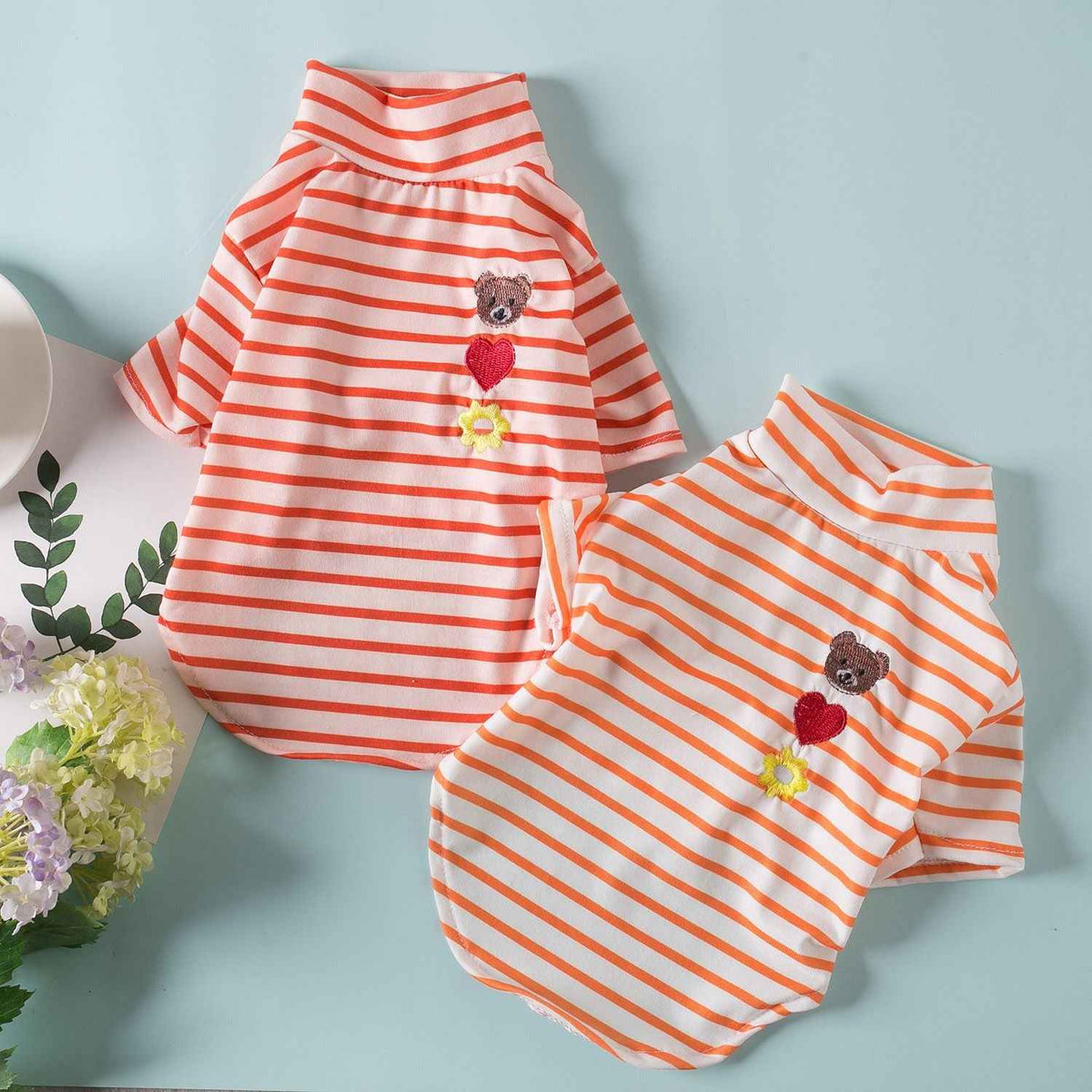 Odd Pet Dog Clothes Striped Vest Small Breed Spring Bear love flower pink