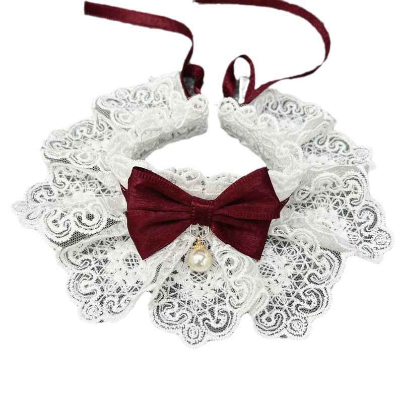 Dog Cat Bib Scarf Bow Tie Pet Accessories Green L lace length 30cm strap length 60cm