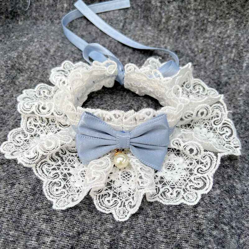 Dog Cat Bib Scarf Bow Tie Pet Accessories Green Blue L lace length 30cm strap length 60cm