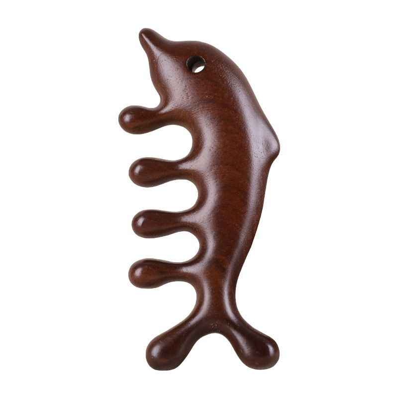 Sandalwood Massage Comb Five Tooth Head Default item Dolphin punched holes