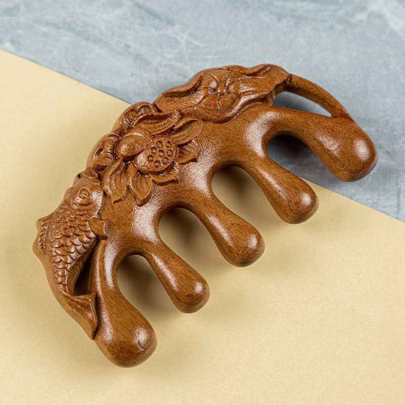 Sandalwood Massage Comb Five Tooth Head Default item Dolphin punched holes