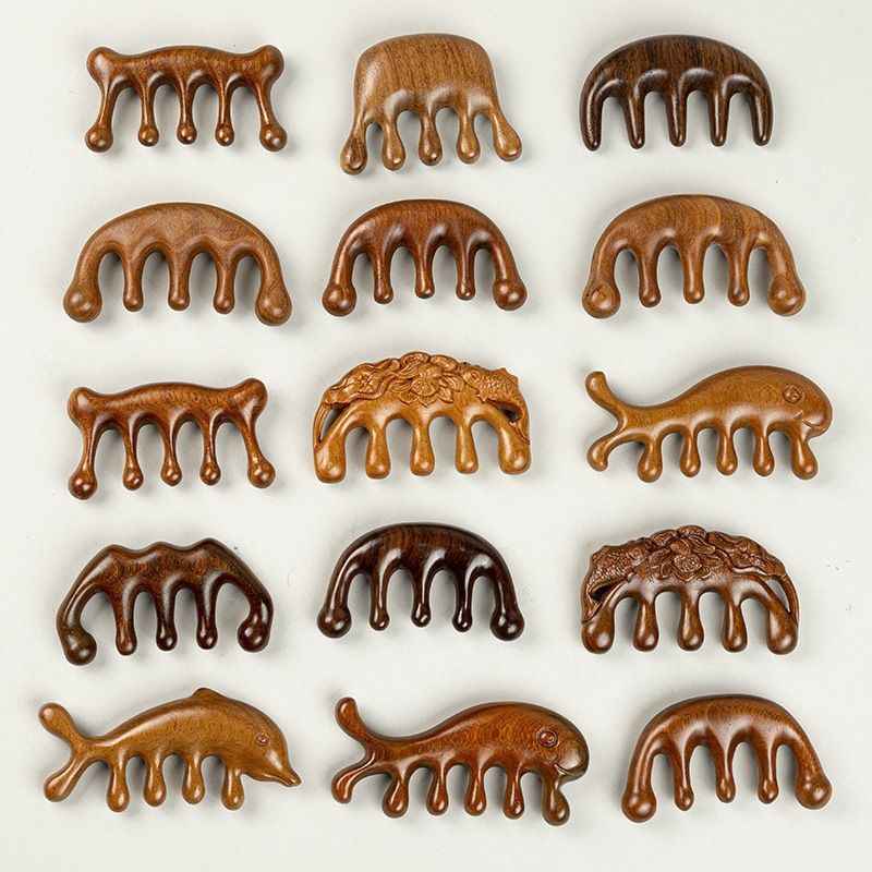 Sandalwood Massage Comb Five Tooth Head Default item Golden sandalwood tip five-tooth massage comb [thickened upgrade]