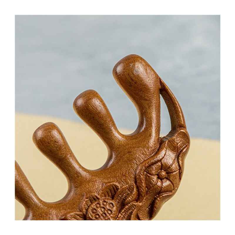 Sandalwood Massage Comb Five Tooth Head Default item Golden sandalwood tip five-tooth massage comb [thickened upgrade]