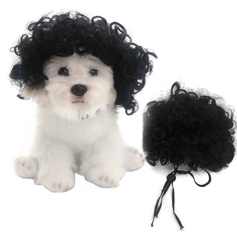 Fujia Pet Wig Dog Cat Halloween Party Pet wig explosion head black