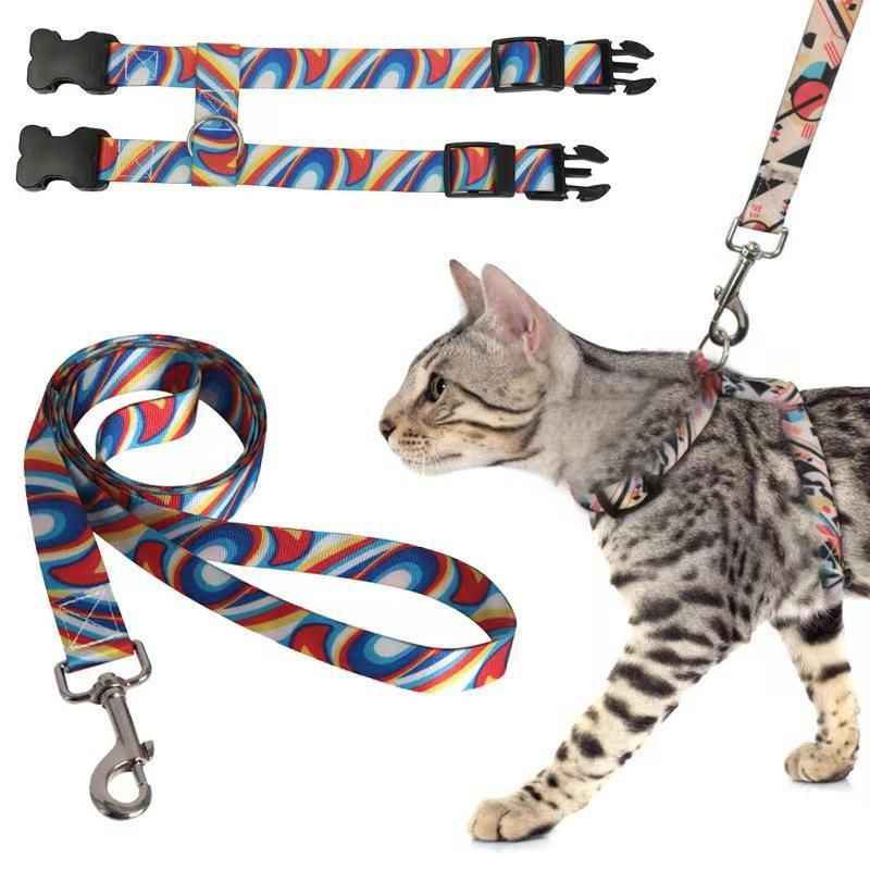 Adjustable Nylon Pet Harness Cat Dog Leash Black S
