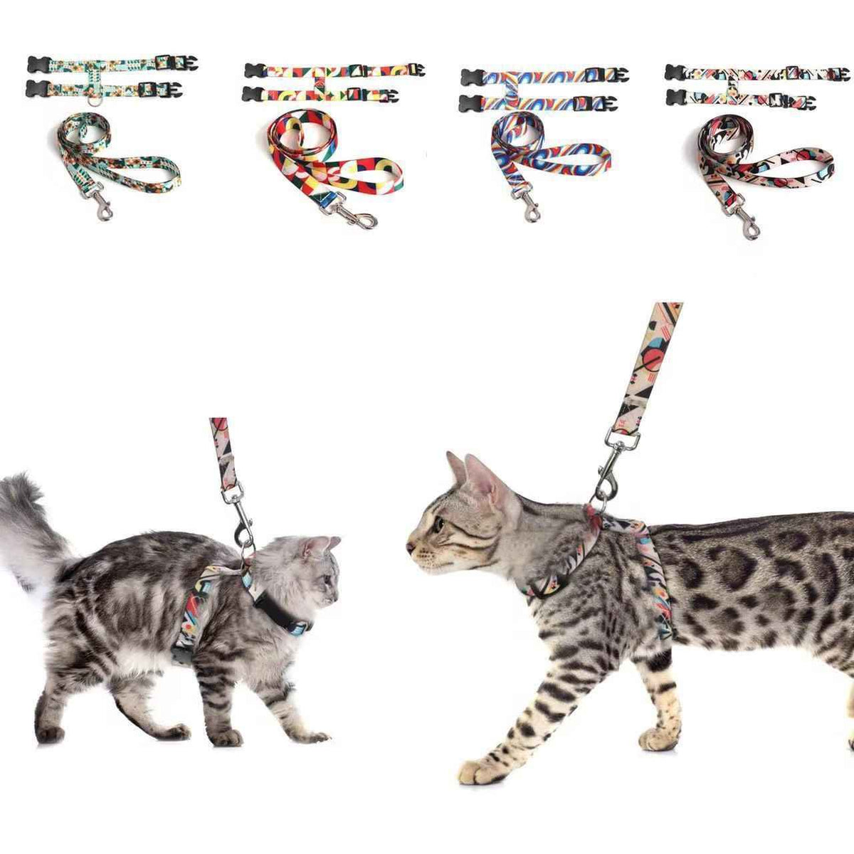 Adjustable Nylon Pet Harness Cat Dog Leash Black M