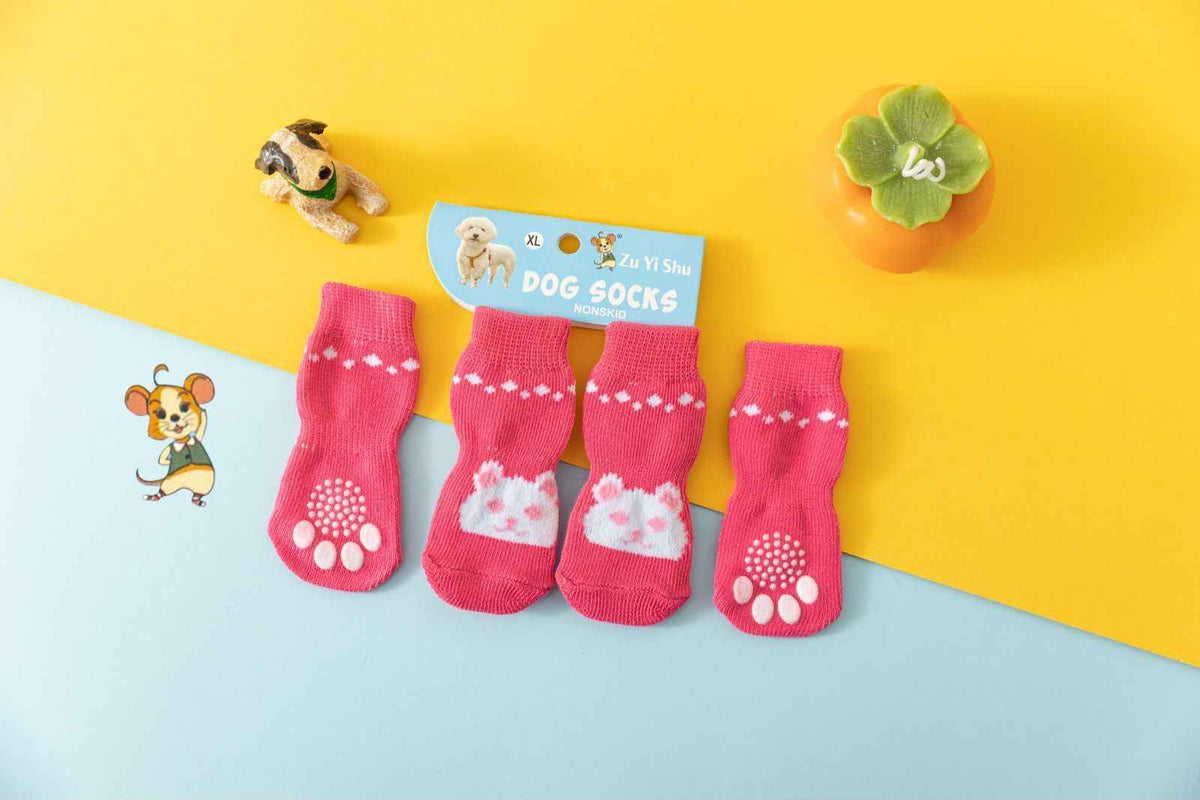 Foot art mouse Pet Socks Cartoon Anti Slip Pink Rabbit M [recommended foot width: approximately 4 cm] 2.5-6kg net weight