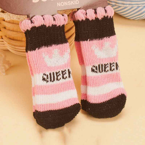 Foot art mouse Pet Socks Cartoon Anti Slip Pink Crown M [recommended foot width: approximately 4 cm] 2.5-6kg net weight