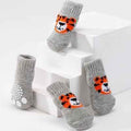 Foot art mouse Pet Socks Cartoon Anti Slip Gray Tiger M [recommended foot width: approximately 4 cm] 2.5-6kg net weight