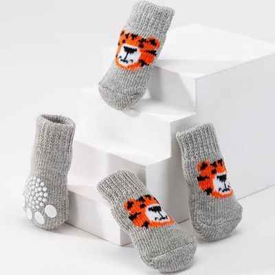 Foot art mouse Pet Socks Cartoon Anti Slip Gray Tiger M [recommended foot width: approximately 4 cm] 2.5-6kg net weight