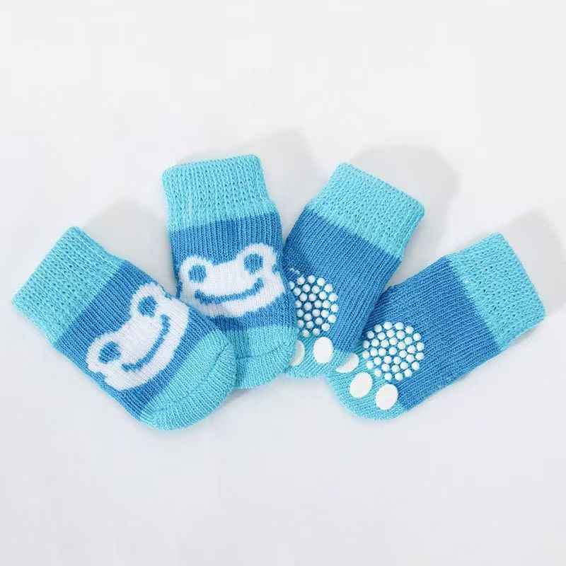 Foot art mouse Pet Socks Cartoon Anti Slip Blue frog S [recommended foot width is about 3.3] 2.5kg within