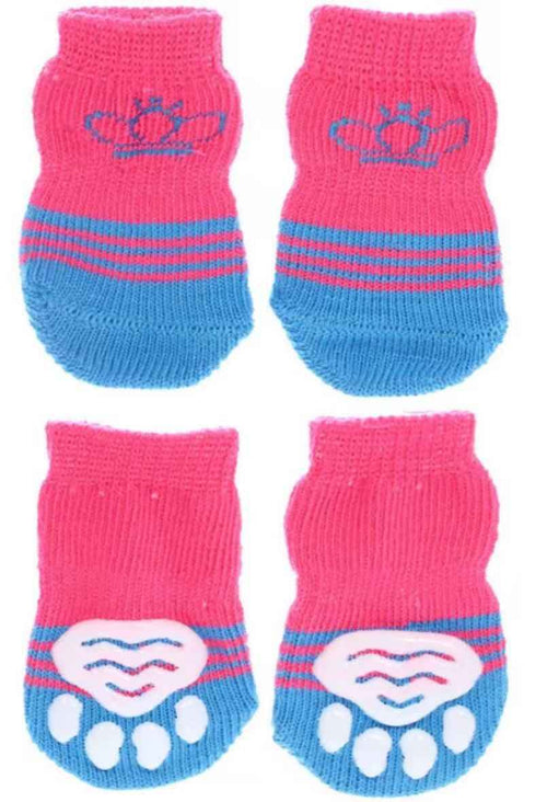Foot art mouse Pet Socks Cartoon Anti Slip Pink blue crown Xl-super large [recommended within 5.5] 11-16kg within