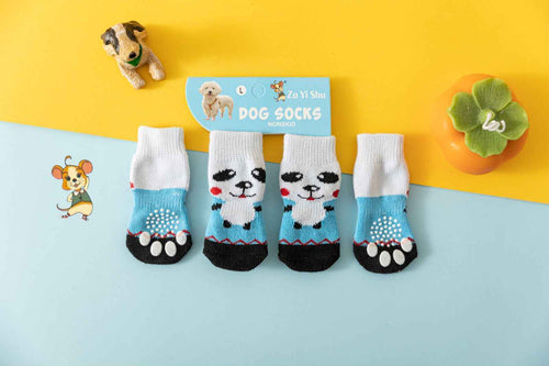Foot art mouse Pet Socks Cartoon Anti Slip Blue Panda Xl-super large [recommended within 5.5] 11-16kg within