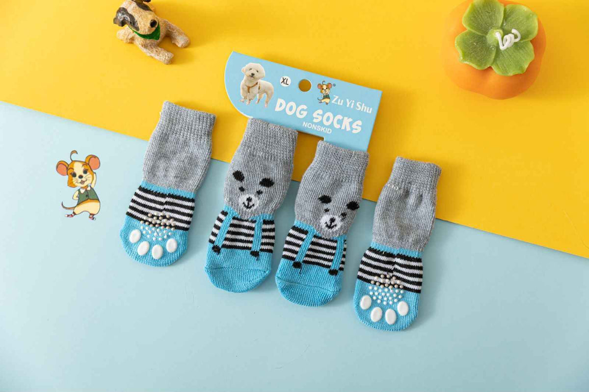 Foot art mouse Pet Socks Cartoon Anti Slip Blue Bear Xl-super large [recommended within 5.5] 11-16kg within