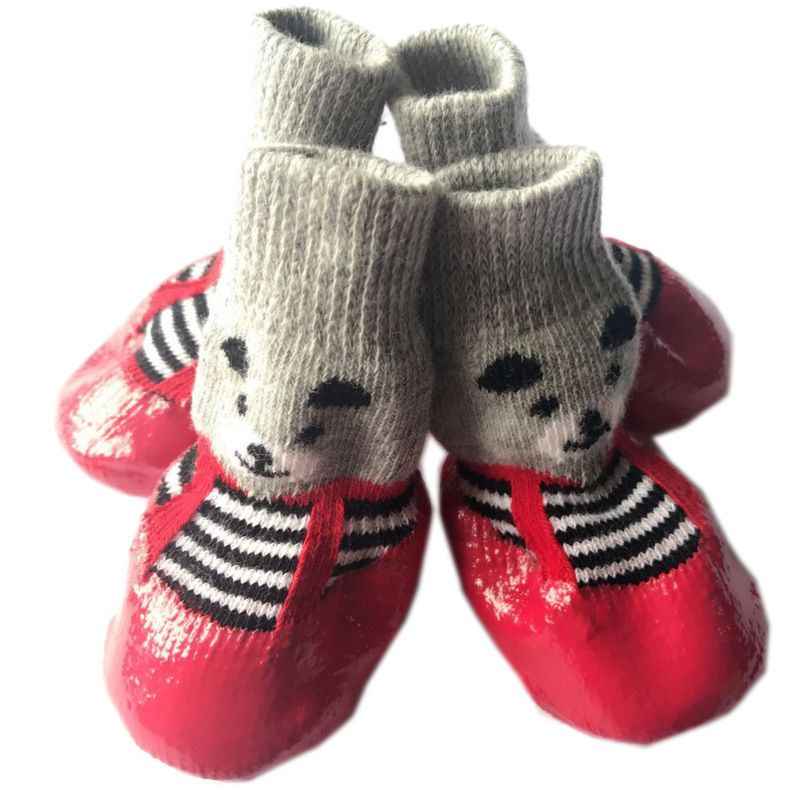 Rubber Dog Shoes Waterproof Anti Slip Red bear shoes S small size comes with 4 straps. it is recommended that the shoe width is 3cm within 1.5kg