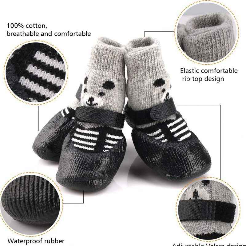 Rubber Dog Shoes Waterproof Anti Slip Red bear shoes S small size comes with 4 straps. it is recommended that the shoe width is 3cm within 1.5kg