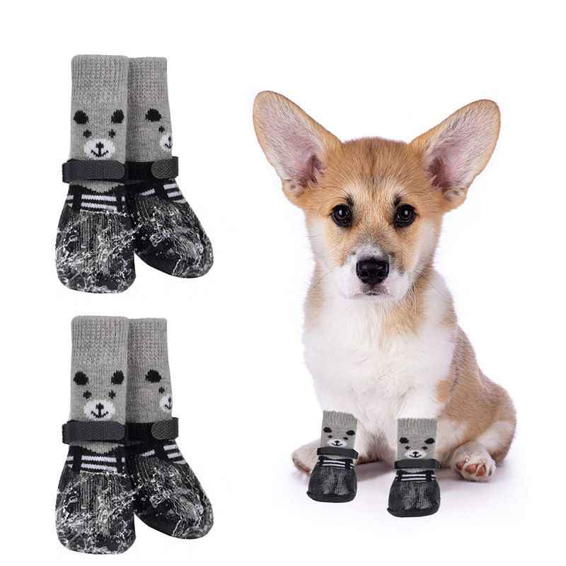 Rubber Dog Shoes Waterproof Anti Slip Blue bear shoes Medium size m comes with 4 straps. recommended [within 1.5-4kg cm] shoe width 4.5cm