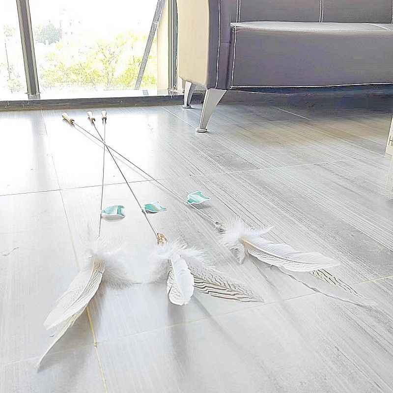 CHIYOOSU Cat Teaser Wand with Feather Bell Silver sword feather extended pole (non-extendable)