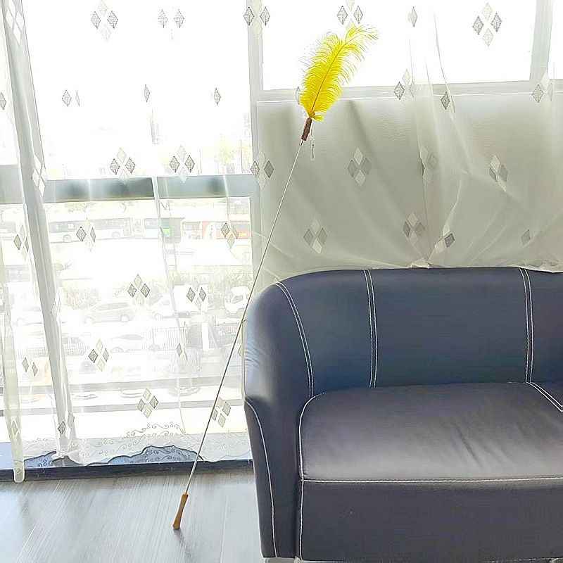 CHIYOOSU Cat Teaser Wand with Feather Bell Color block ostrich feather teaser wand - yellow + white (non-extendable)