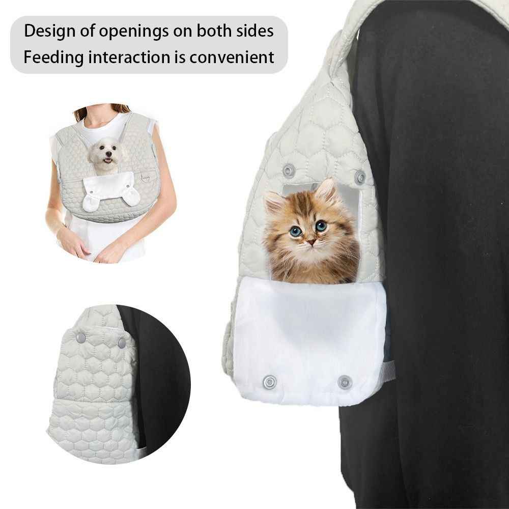 Snuggle Paws Front-Facing Pet Carrier Backpack – Hands-Free Cat & Dog Sling Bag for Travel, Hiking and Daily Outings, Breathable Quilted Cotton, Fluffy Cartoon Charm, Ideal for Small Pets (Khaki)