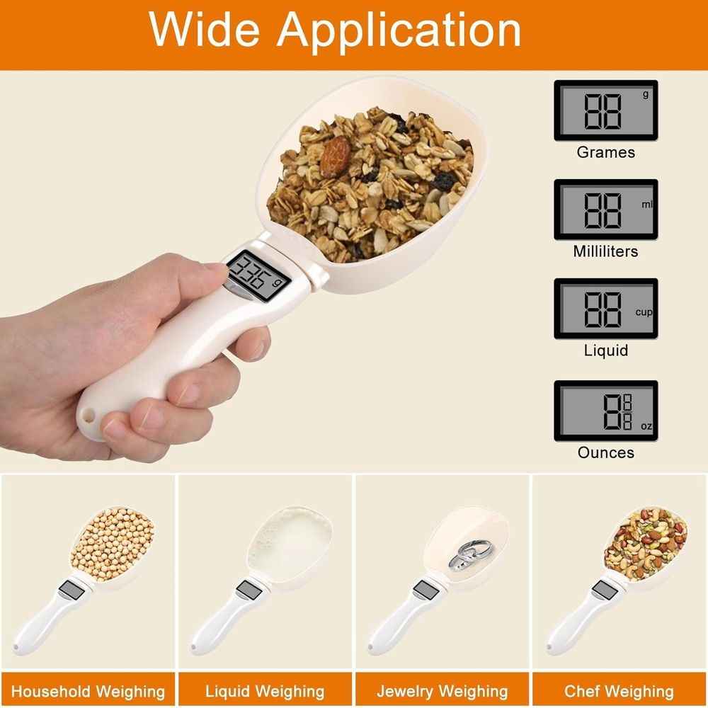 Electronic Measuring Cup, Digital Measuring Spoon Scale 800g/0.1g High Precision with LCD Display & Multiple Units g/oz/ml/Cup for Pet Dog Cat Food