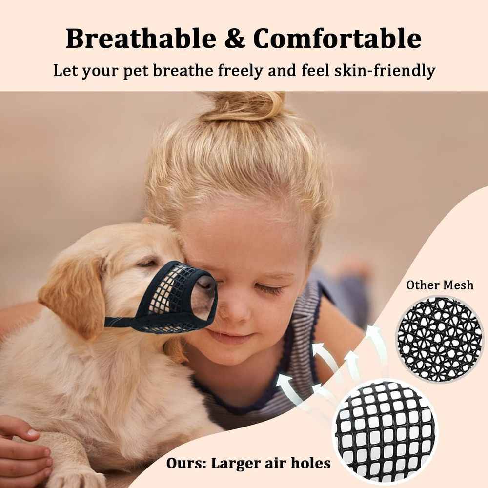 Dog Muzzle, Soft Mesh Muzzles for Small Medium Large Dogs Chihuahua Poodle Husky Labrador Retriever, Breathable Dog Mouth Guard for Biting Chewing Grooming, Allow Panting Drinking