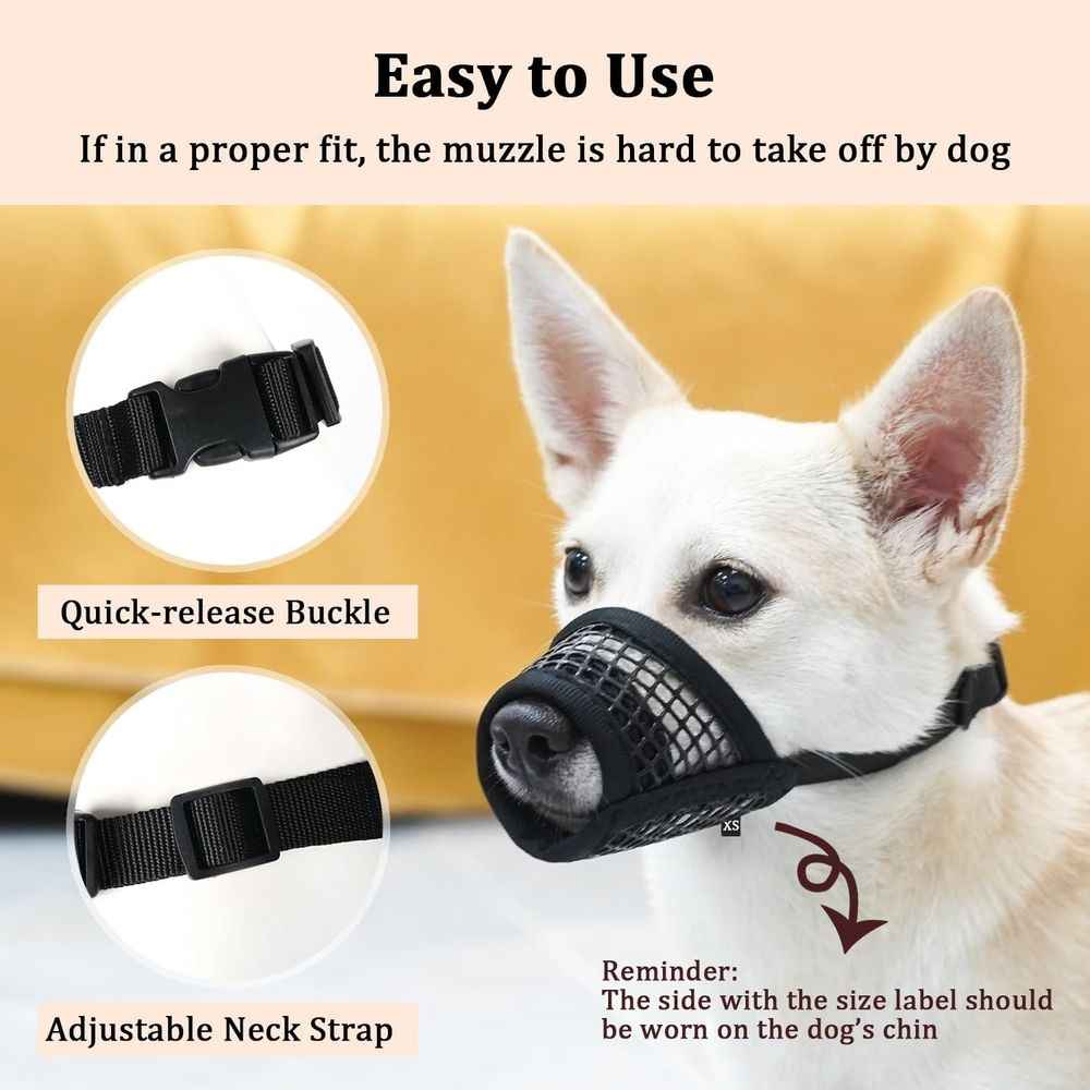 Dog Muzzle, Soft Mesh Muzzles for Small Medium Large Dogs Chihuahua Poodle Husky Labrador Retriever, Breathable Dog Mouth Guard for Biting Chewing Grooming, Allow Panting Drinking