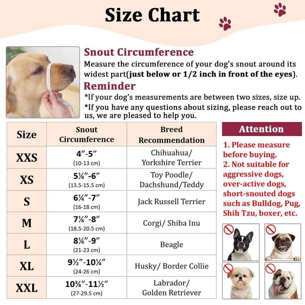 Dog Muzzle, Soft Mesh Muzzles for Small Medium Large Dogs Chihuahua Poodle Husky Labrador Retriever, Breathable Dog Mouth Guard for Biting Chewing Grooming, Allow Panting Drinking