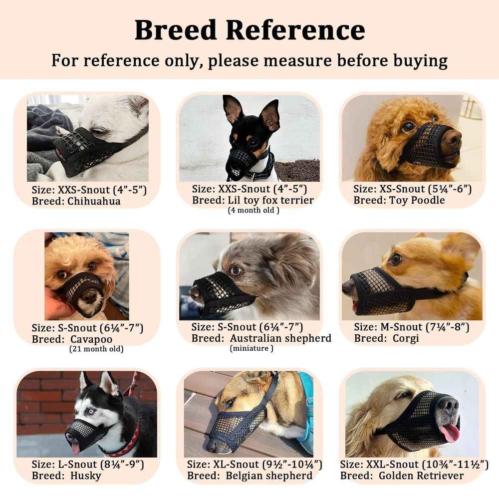 Dog Muzzle, Soft Mesh Muzzles for Small Medium Large Dogs Chihuahua Poodle Husky Labrador Retriever, Breathable Dog Mouth Guard for Biting Chewing Grooming, Allow Panting Drinking