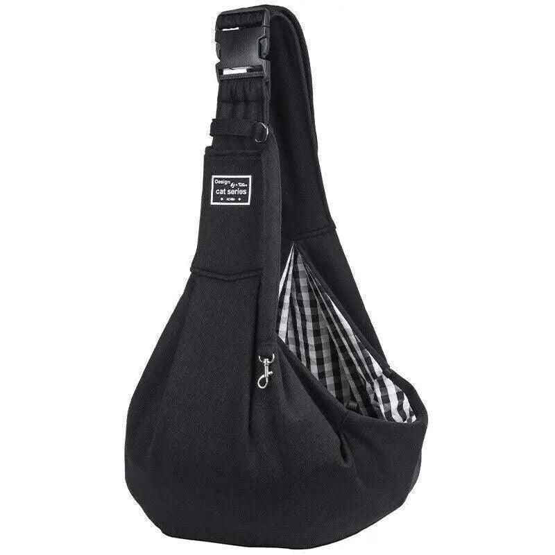 Portable Pet Sling Carrier Shoulder Bag for Small Dogs and Cats Travel Outdoor - Black