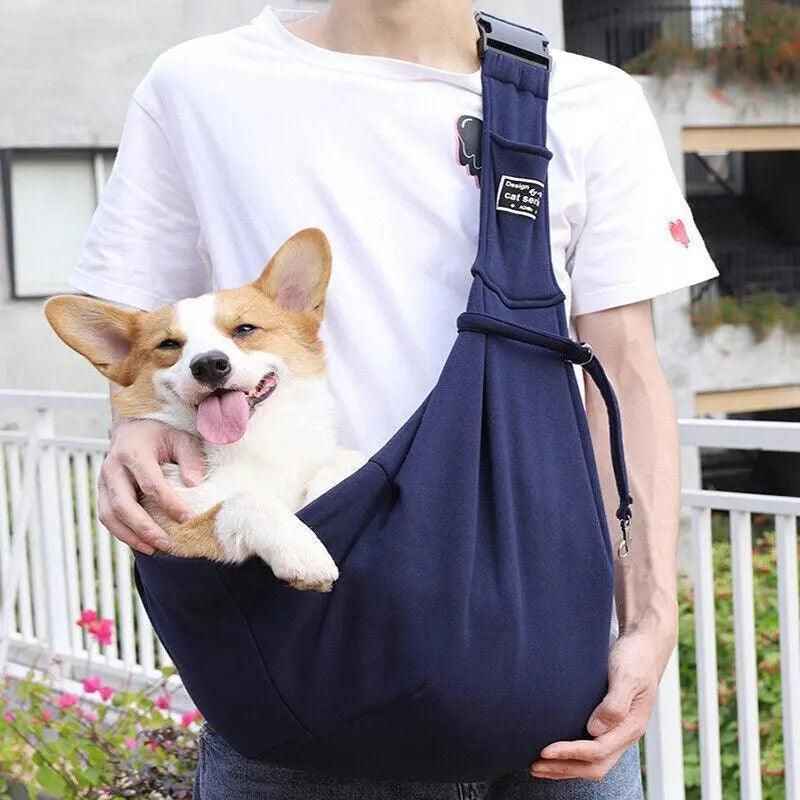 Portable Pet Sling Carrier Shoulder Bag for Small Dogs and Cats Travel Outdoor - Blue