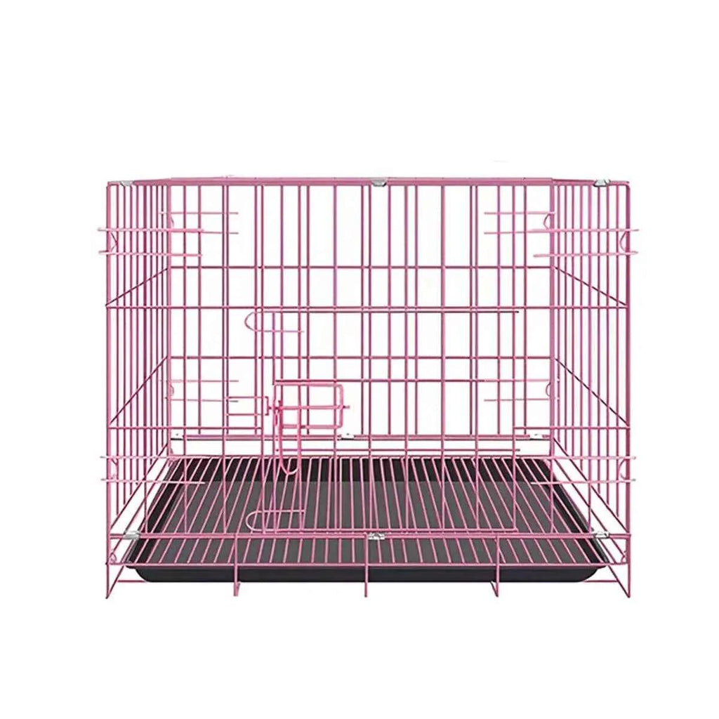 Metal Dog Crate Pet Cage with Divider for Puppies Cats Kennel Indoor Pet House - Large-Pink