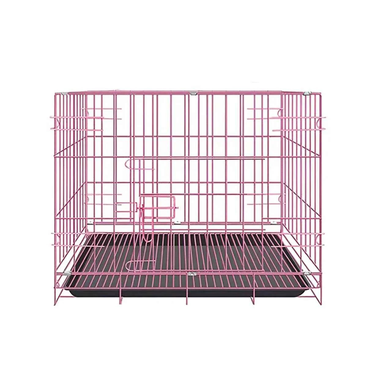 Metal Dog Crate Pet Cage with Divider for Puppies Cats Kennel Indoor Pet House - Large-Pink