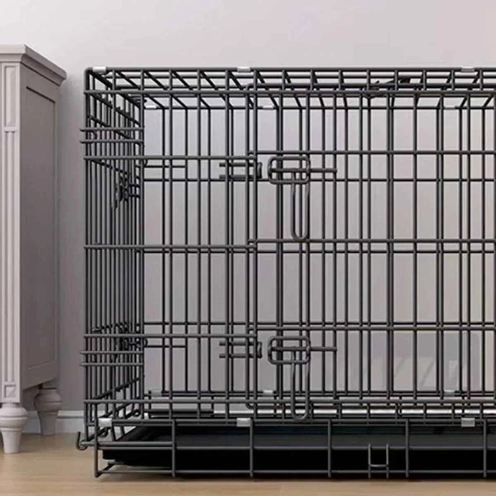 Metal Dog Crate Pet Cage with Divider for Puppies Cats Kennel Indoor Pet House - Large-Pink