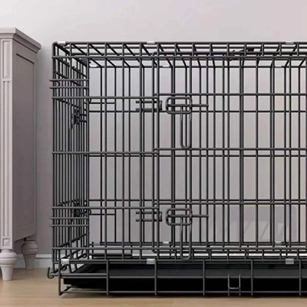 Metal Dog Crate Pet Cage with Divider for Puppies Cats Kennel Indoor Pet House - Large-Pink