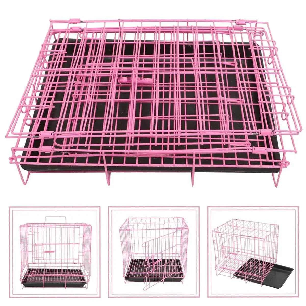 Metal Dog Crate Pet Cage with Divider for Puppies Cats Kennel Indoor Pet House - Large-Pink