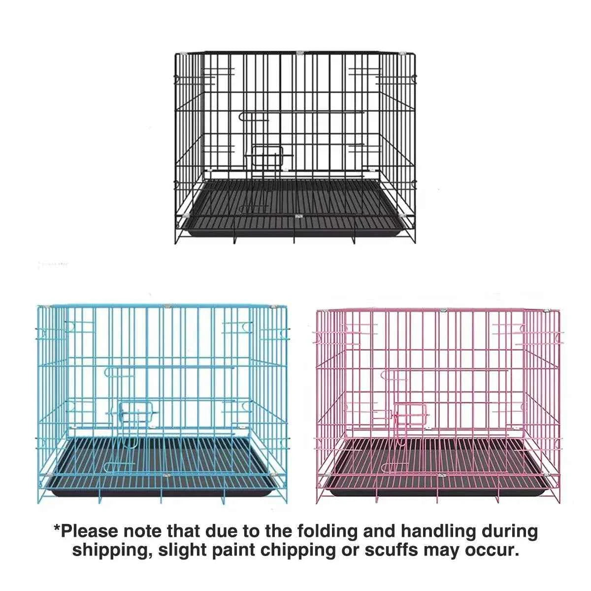 Metal Dog Crate Pet Cage with Divider for Puppies Cats Kennel Indoor Pet House - Large-Pink