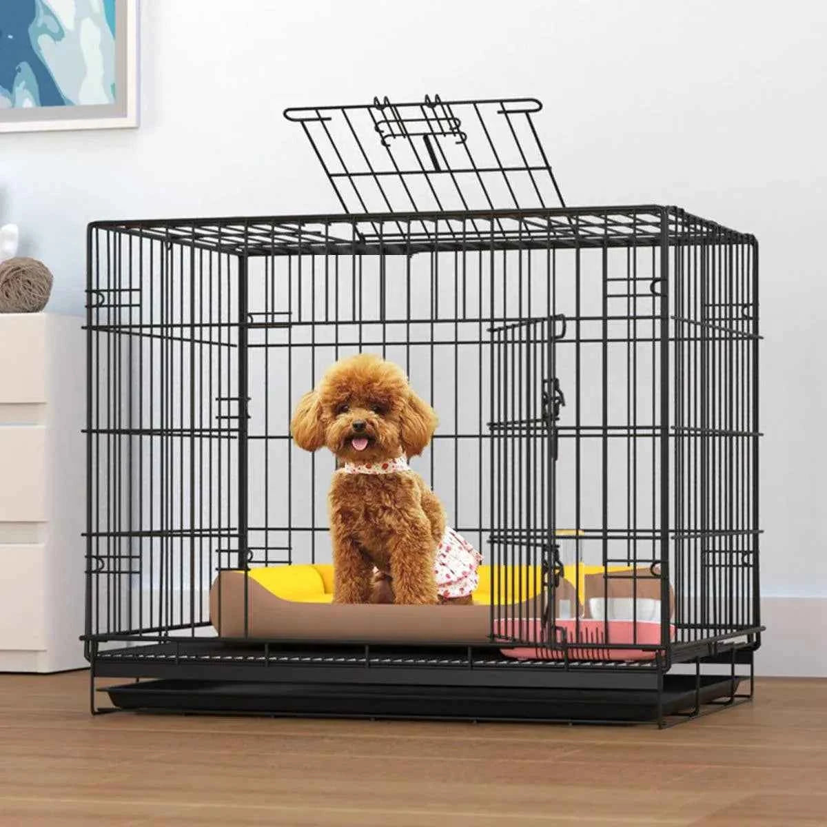 Metal Dog Crate Pet Cage with Divider for Puppies Cats Kennel Indoor Pet House - Large-Pink