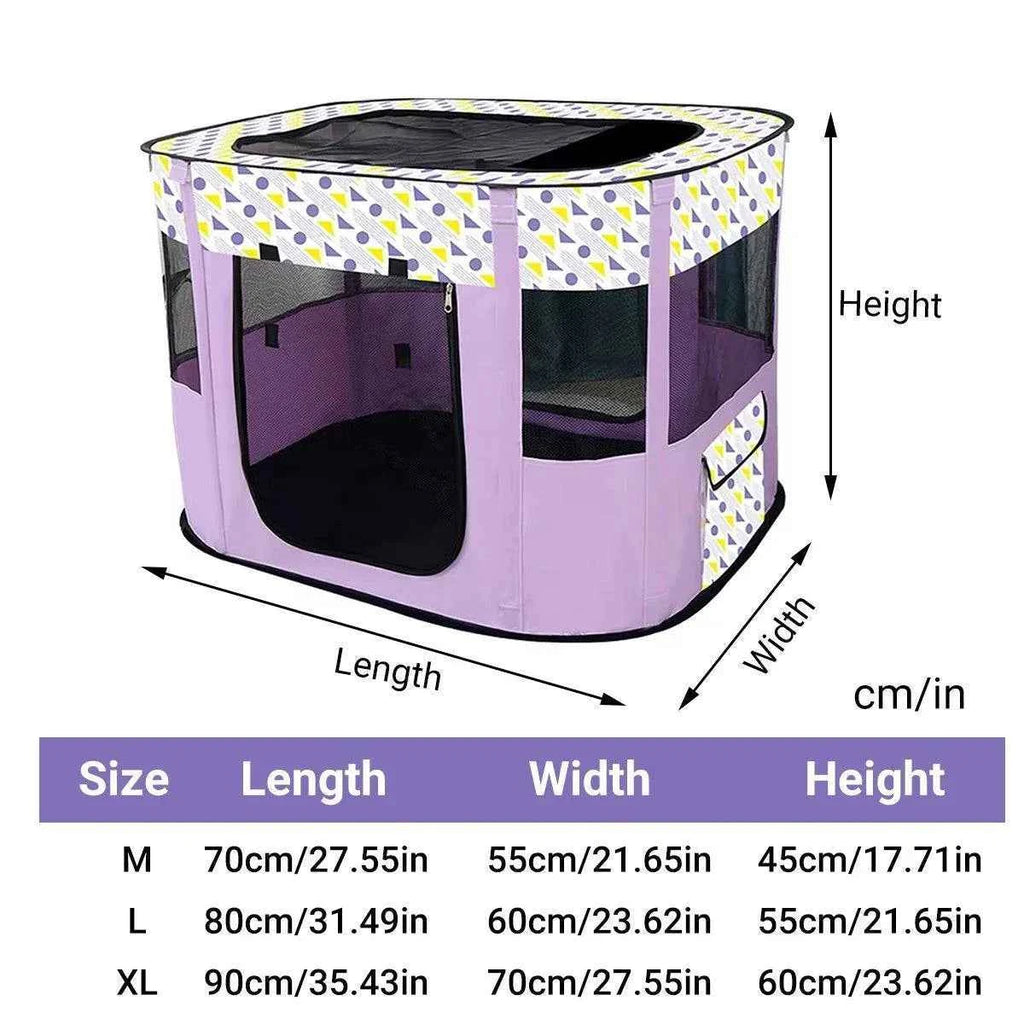 Foldable Cat Dog Kennel Pet Delivery Cage Portable Pet Fence Tent - Cyan-L