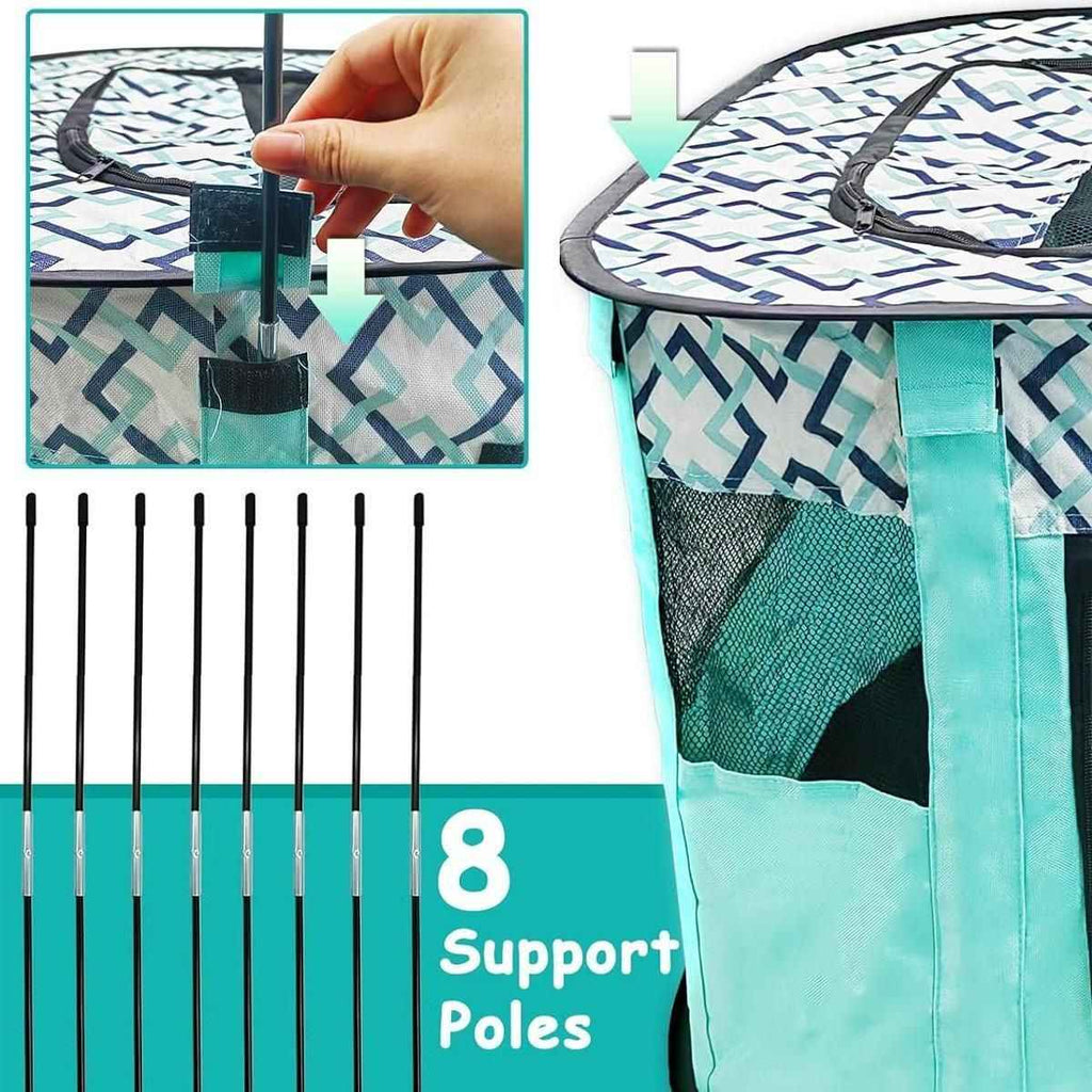 Foldable Cat Dog Kennel Pet Delivery Cage Portable Pet Fence Tent - Cyan-L