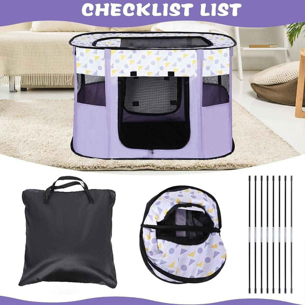 Foldable Cat Dog Kennel Pet Delivery Cage Portable Pet Fence Tent - Cyan-M