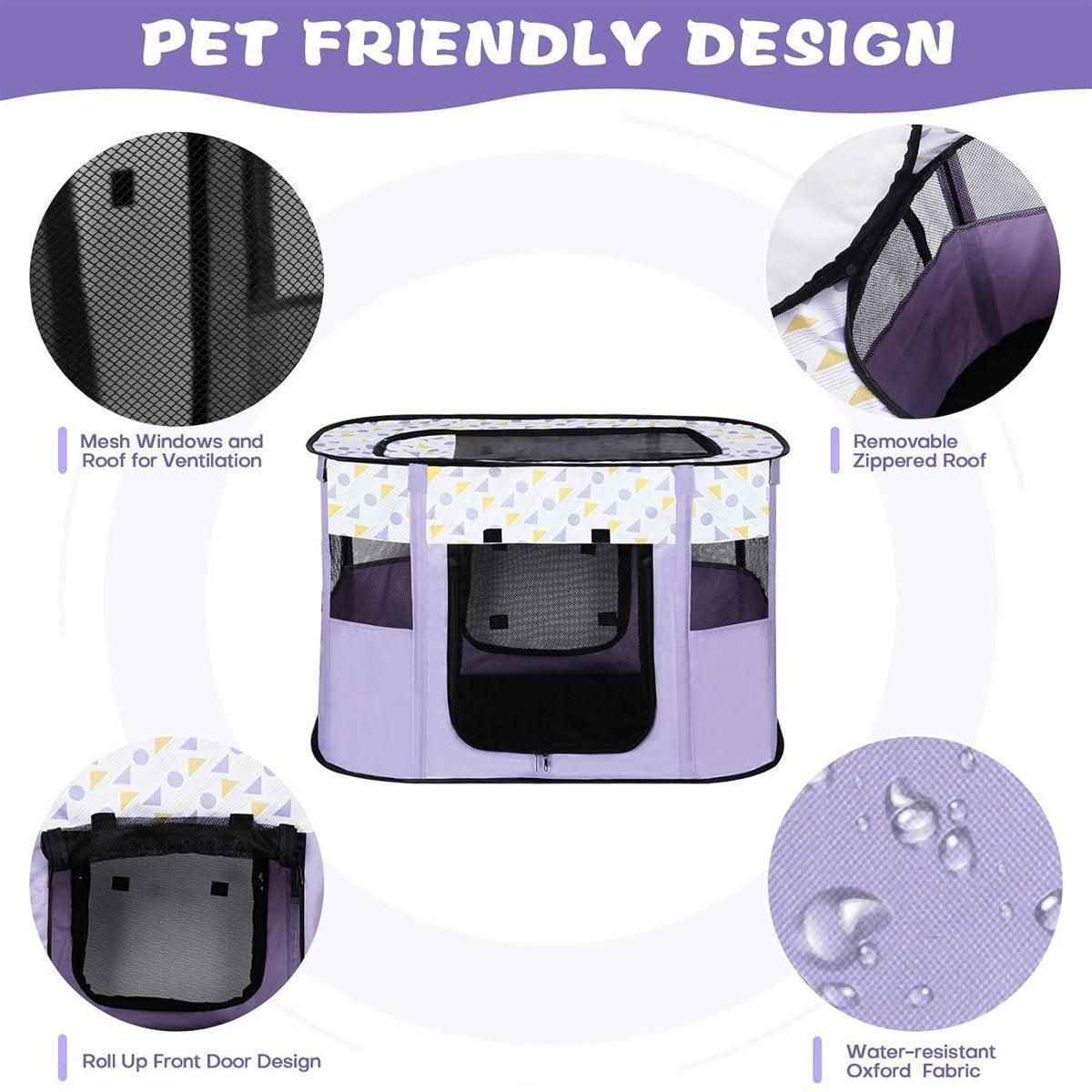 Foldable Cat Dog Kennel Pet Delivery Cage Portable Pet Fence Tent - Cyan-M