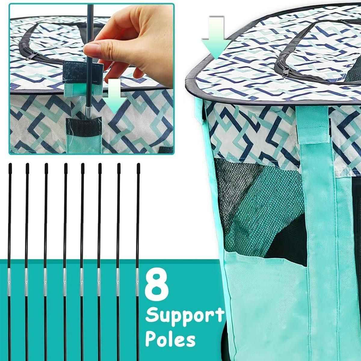 Foldable Cat Dog Kennel Pet Delivery Cage Portable Pet Fence Tent - Cyan-M